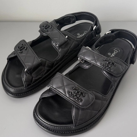 Chanel Dad Sandals Black Size 39 - Picture 1 of 6